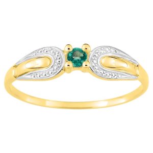 Bague Or Bicolore 750/1000 Émeraude Ronde Sertie 4 Griffes et Rhodium